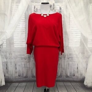 Tiana B Medium Red Boat Neck Cold Shoulder Sleeve Peals Pullover Sweater Dress